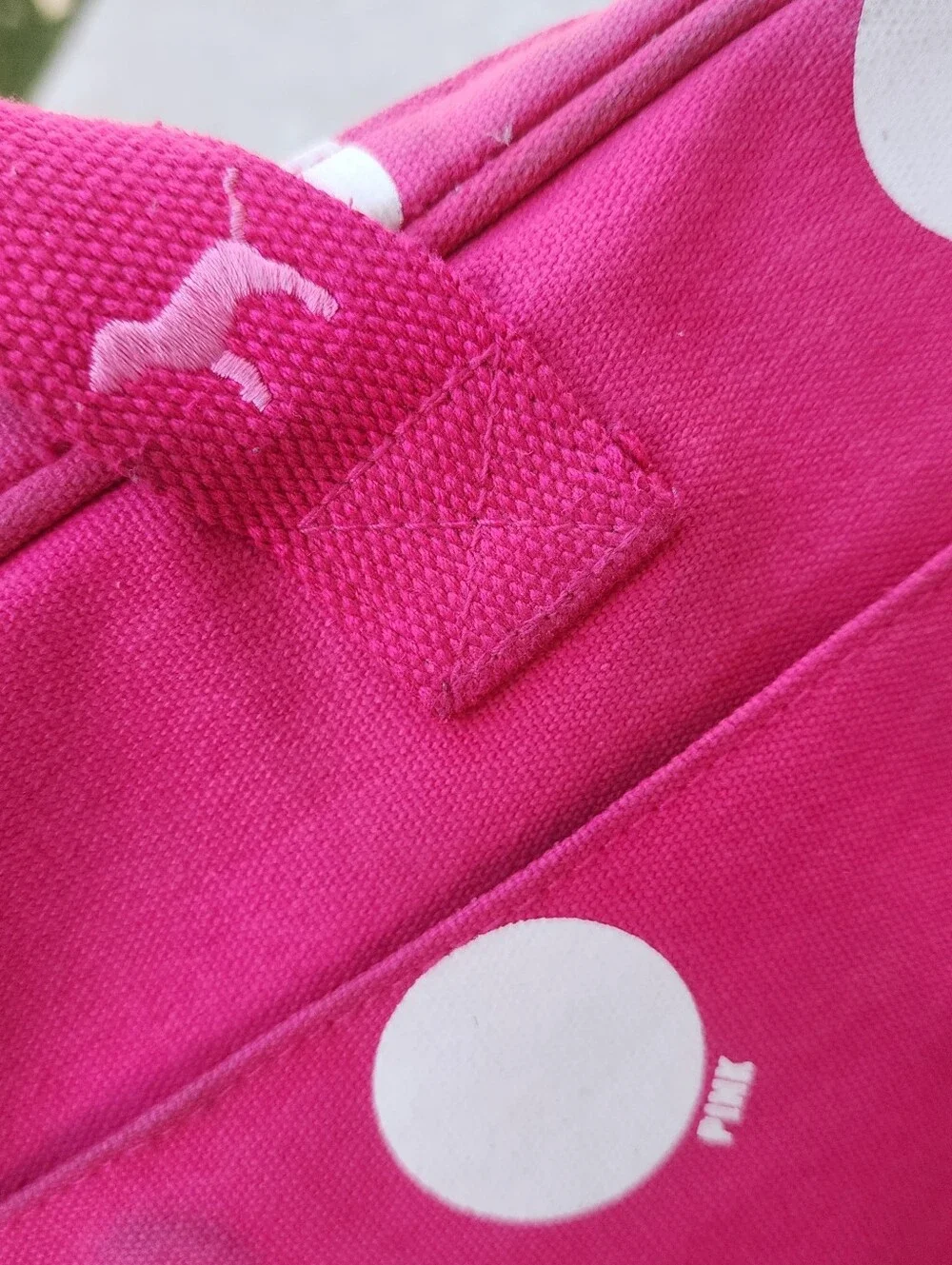 PINK Victoria's Secret Y2K Hot Pink White Polka Dot Canvas Laptop Bag Crossbody
